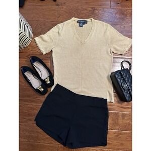 RARE Vintage Burberrys Gold Knit Top M Made in USA V-Neck Rayon Blend